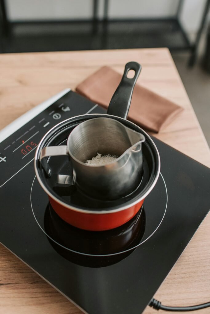 Melting soy wax for winter candles DIY using a double boiler setup